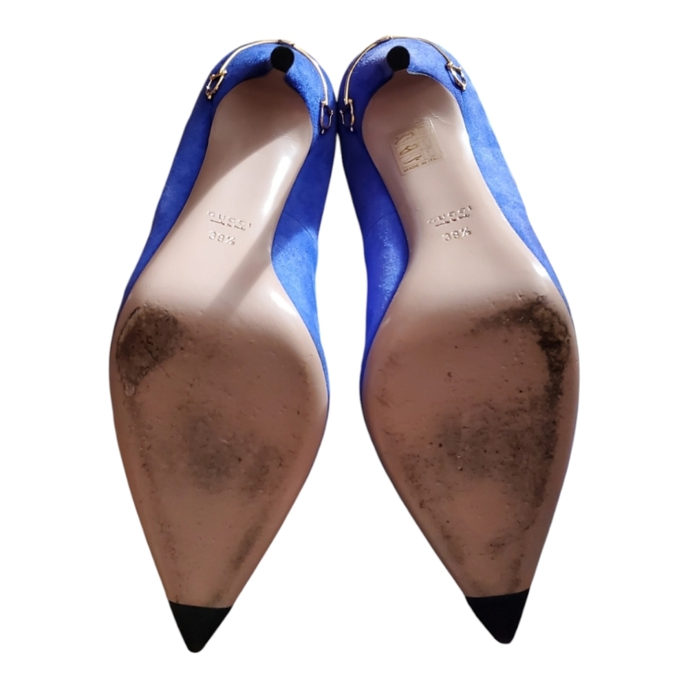 EUC GUCCI Blue Suede Leather Kid Scamosciato Heel Pump IOB - Picture 10 of 12